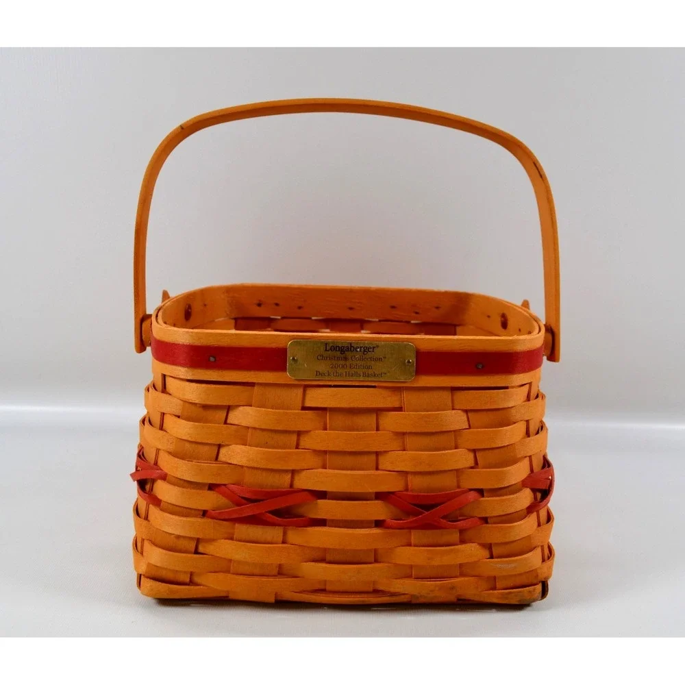 2000 Longaberger Christmas Deck The Halls Basket Plaid Liner 2 Plastic Inserts